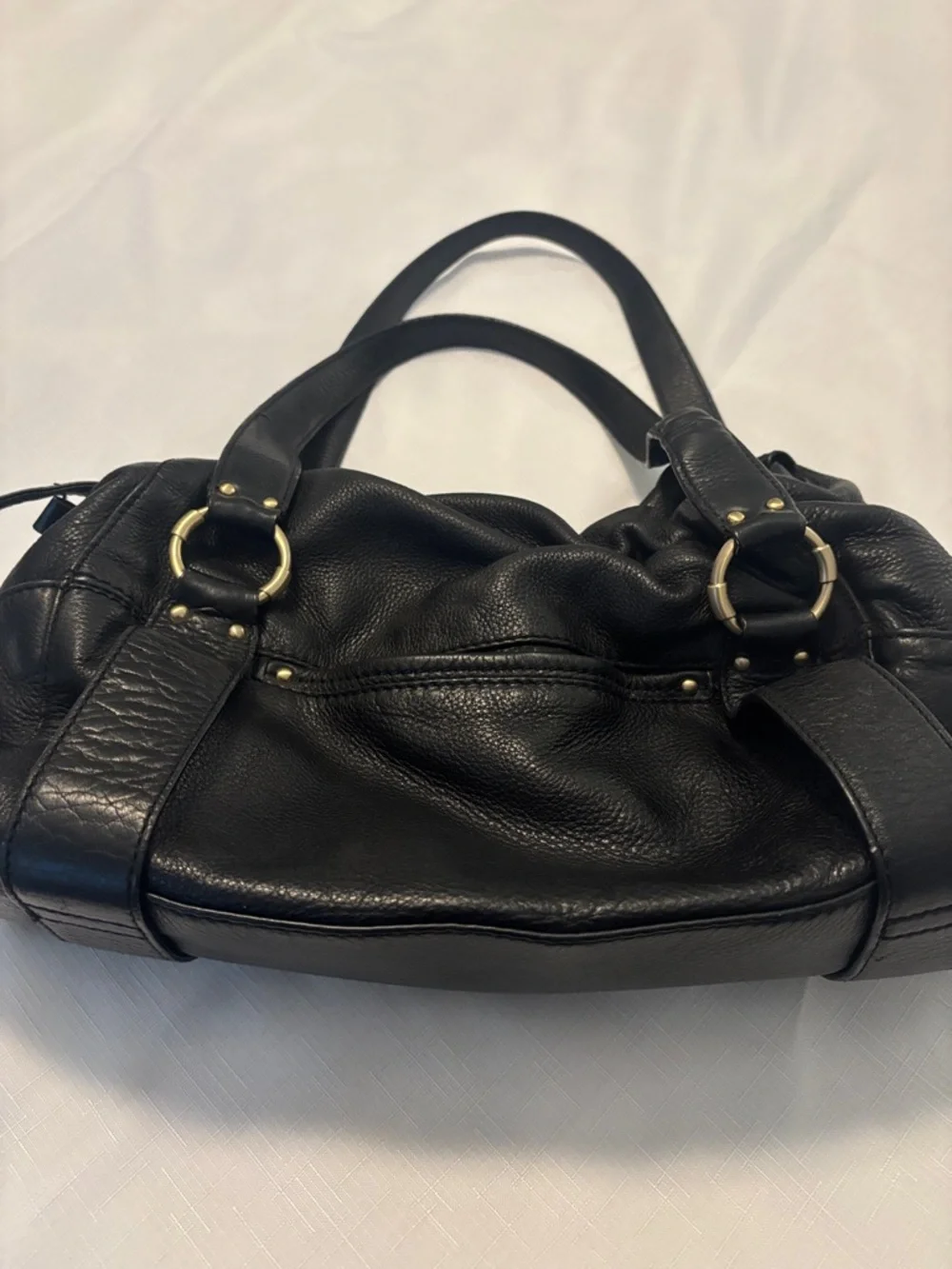 VTG Michael Kors Black Pebble Leather Shoulder Satchel w/Gold accents pockets - Picture 5 of 11